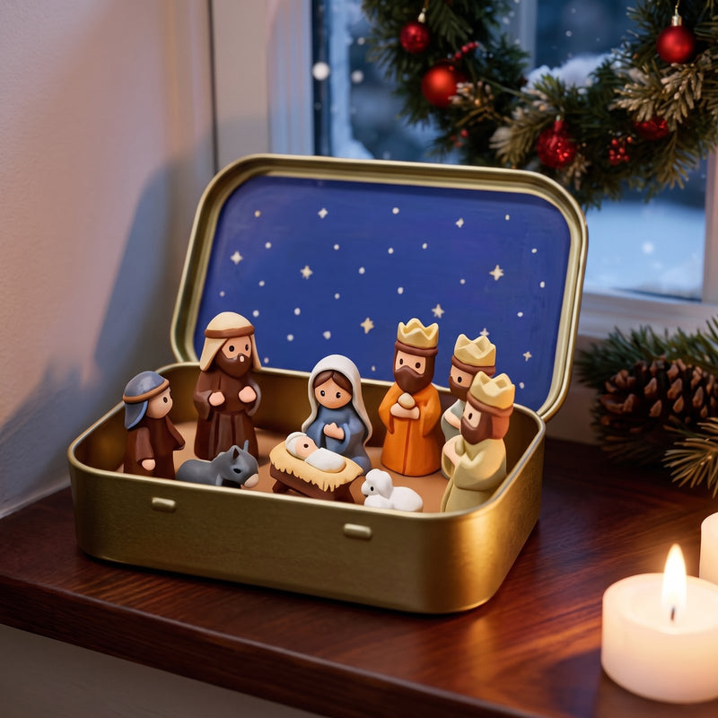 Belén Navideño en Cajita – Nacimiento Mini con Cielo Estrellado