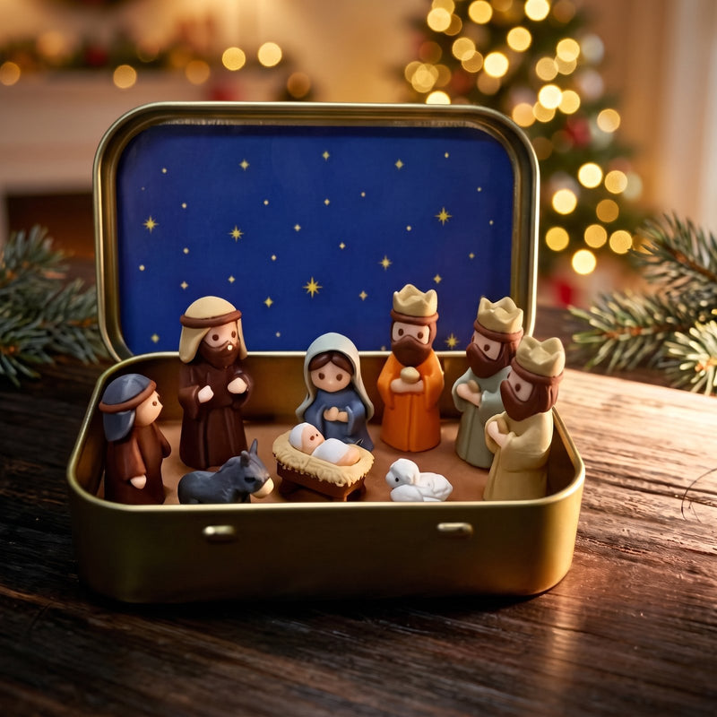 Belén Navideño en Cajita – Nacimiento Mini con Cielo Estrellado