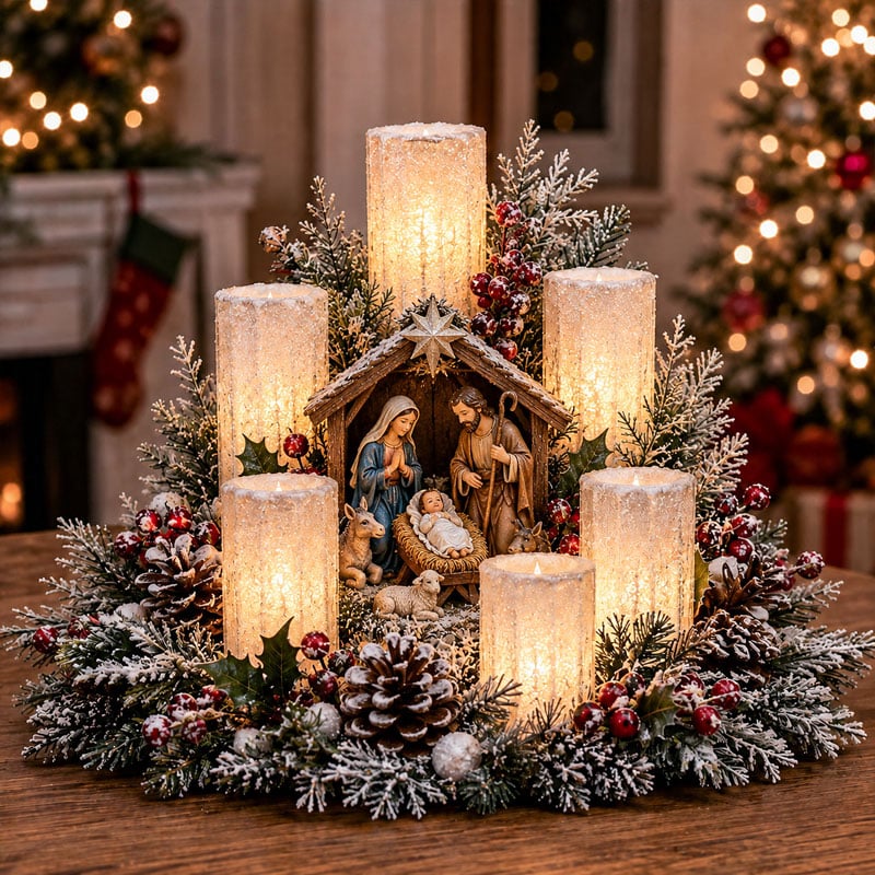 Centro de Mesa Navideño con Velas LED